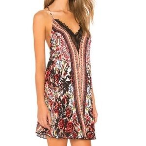 FREE PEOPLE BLACK RED ORANGE BOHO PATTERN FLOWY SLEEVELESS RACER BACK DRESS XS